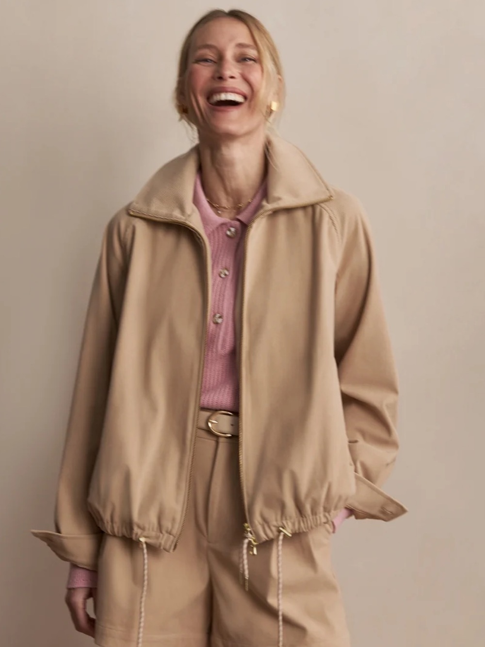 NWT Varley Nadina Blouson Needle Cord fabric Jacket size small relaxed fit Taupe
